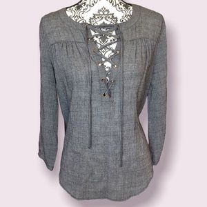 EUC‎ SWEET WANDERER Lace Up High Low Peasant Blouse Small